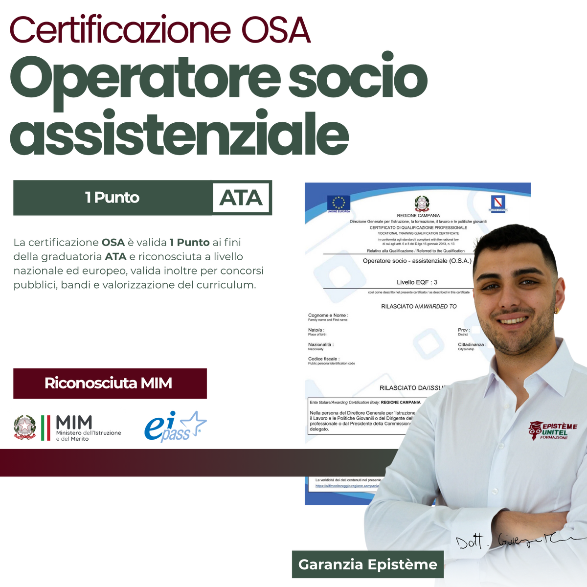 OSA Operatore Socio Assistenziale  1 punto ATA Certificazione online